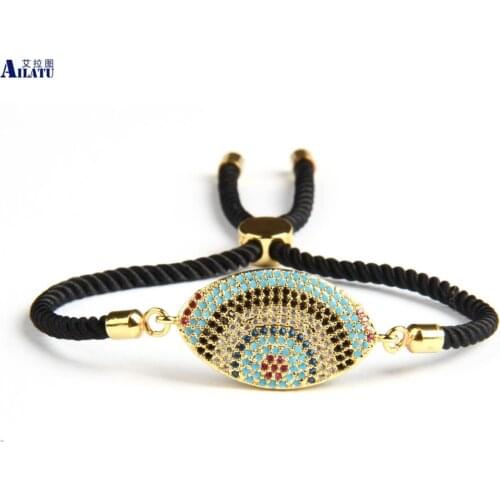 Ailatu New Micro Pave Colorful Cz Lucky Big Eye Lace Up Bracelet