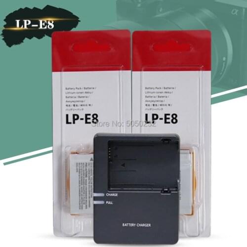 2pcs 7.2v 1120mAh LP-E8 LP E8 LPE8 Camera Battery For Canon EOS 550D 600D 650D 700D + Digital Camera LC-E8C charger