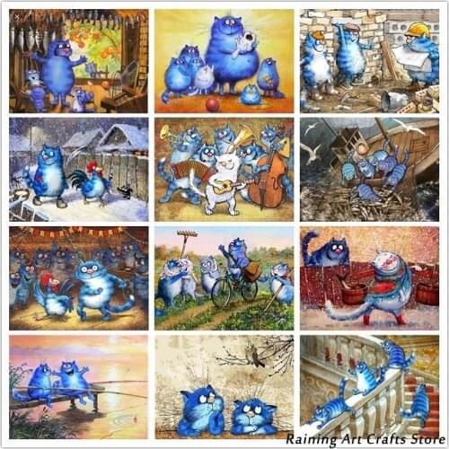 5D Diy Diamond Painting Funny Blue Cat Humorous Full Square/round Drill Embroidery Cross Stitch Animal Mosaic Picture Home Decor