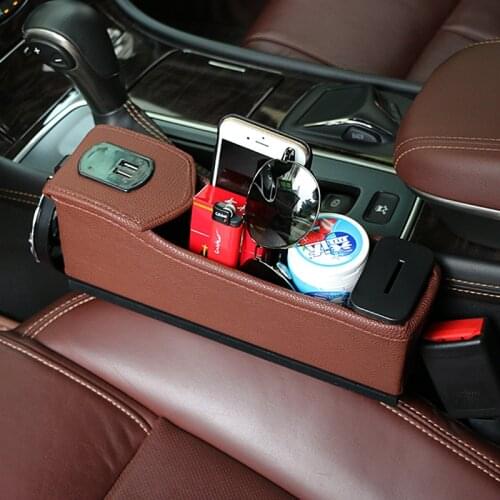 Car Seat Crevice Storage Box Cup Drink Holder Organizer Auto Gap Pocket Two USB charging interfaces