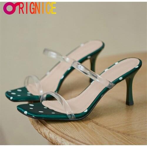 Orignice Summer Transparent High Heels Gladiator Sandals Narrow Band Polka Dot Vintage Square Toe Concise Fashion Female Slides