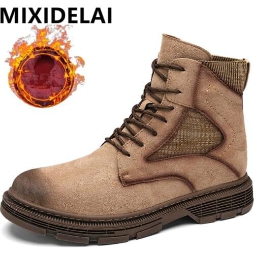 Brand Warm Plush Mens Ankle Boots Suede Leather Mens Boots Waterproof Non-slip Mens Snow Boots Outdoor Men Motorcycle Boots