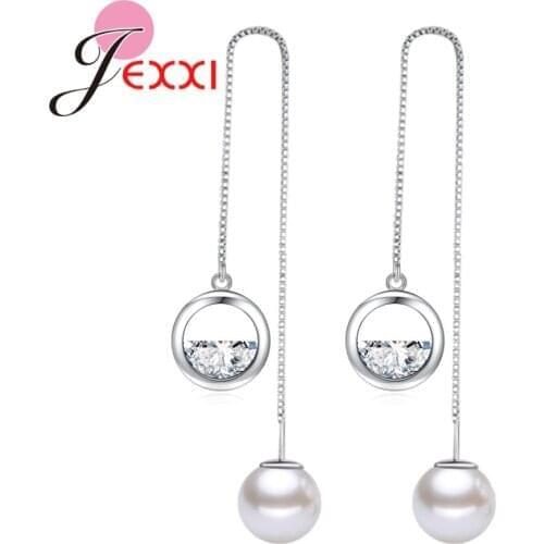 Brand Women 925 Sterling Silver Long Tassel Drop Earrings Hanging Pearl Cartilage Piercing Ear Korean Jewelry Freebie