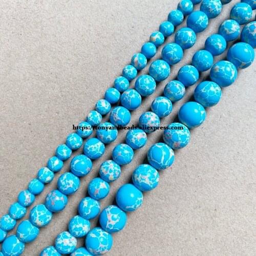Synthetic Stone Sky Blue Sea Sediment Turquoise Round Loose Beads 15" 6 8 10 12MM Pick Size For Jewelry Making DIY