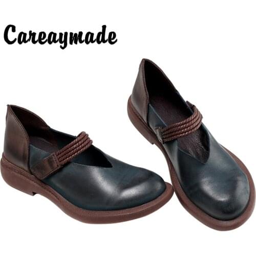 Careaymade-In the spring and Autumn period, the new type of leather is painted by hand shoes,the retro art mori girl Flats shoes