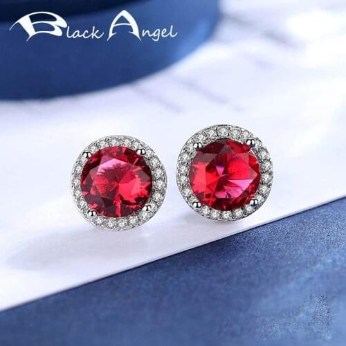 BLACK ANGEL 925 Sterling Silver Luxury Ruby Stud Earrings For Women Bride Red Gemstone Wedding Jewelry Wholesale Christmas Gift