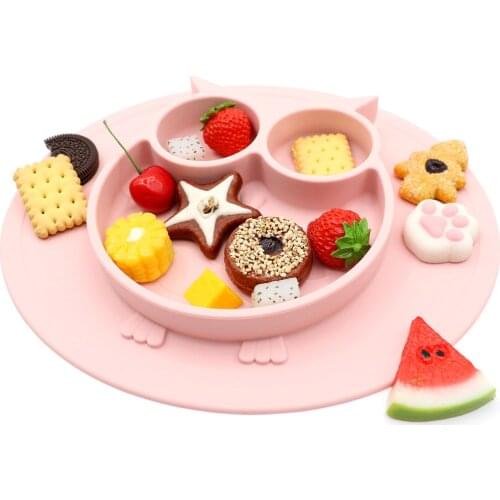 New Spot Owl Style Cartoon-in-one Silica Gel Childrens Dinner Plate with Non-Slip and Subsidiary kids Plate