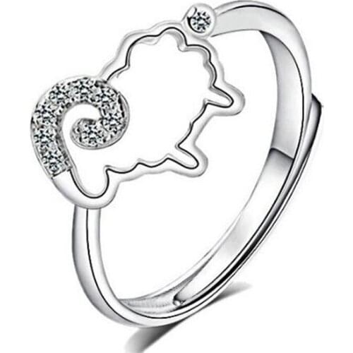 Exquisite Popular New Personality Animal 925 Sterling Silver Jewelry Cute Lambs Sheep Crystal Anti-allergy Opening Rings SR105