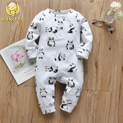Newborn Infant Baby Boys Rompers Casual Long Sleeve Cartoon Panda Print Jumpsuit Autumn Baby Clothes Pajamas