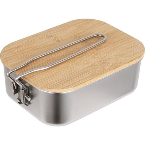 Lunch Box Outdoor Bamboo Wood Cutting Board Cover Bento Box Camping Soup Pot Portable Picnic Lunch Box