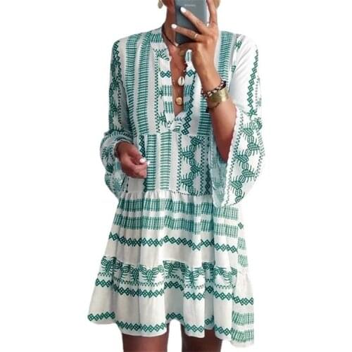 Summer Womens Cool Sexy Dress Hot Geometric Print Long Skirt Bohemian Dress Outdoor Vacation Loose Breathable Soft Dress