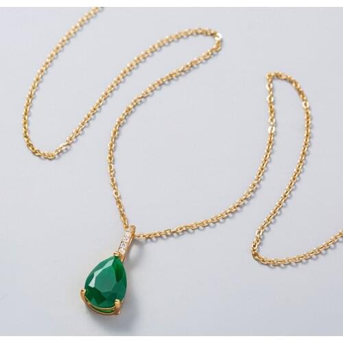 Fashion Micro Inlay Zircon Dark Green Semi-precious Stone Waterdrop Pendant Necklace Jewelry for Women Party Gift Gold Chain