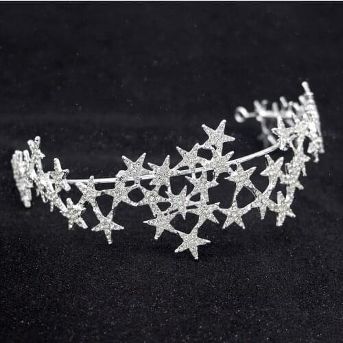 Fashion Hair Jewelry Star Tiara Headbands Women Gold Color Cute Crystal Tiara Girl Crown Hairbands Headbands for Women Party
