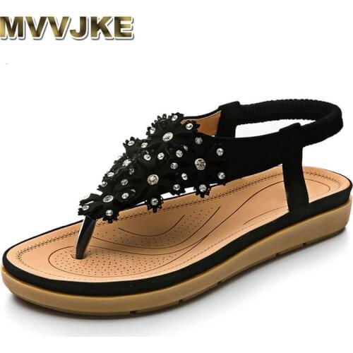 MVVJKE 2018 Handcrafted Diamond Snowflakes Elastic Cuff Female Flip-flop Sandals ft. Wrapped Insole&Stitching Lambskin Foot-bed
