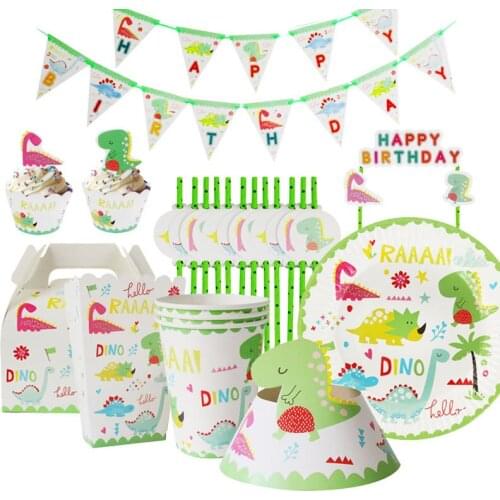 Dinosaur Theme Party Tableware Set Disposable Paper Plate Cup Tablecloth Cake Topper Happy Birthday Boys Jungle Party Supplies