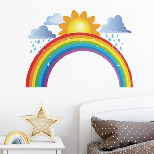 Rainbow Cloud Rain Sun Wall Sticker For Childrens Room Bedroom Wall Cabinet sticke On The Wall Drawer Decorative Wall Sticker