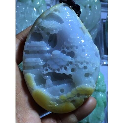 Natural Myanmar jade A HandCarved landscape jadeite yellow emperor green jade pendant jade necklace pendants jewelry necklaces