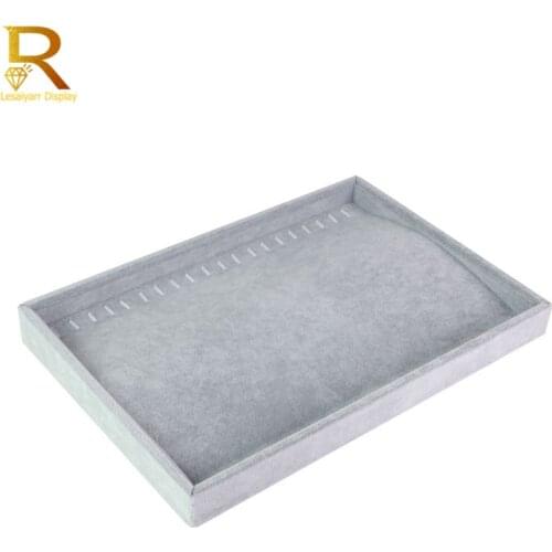 Newest Gray Velvet Jewelry Display Tray Jewellery Box Necklace Earring Pendant Stud Organizer Storage Accessories Show Case