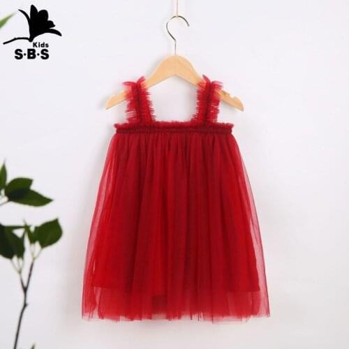 Ins Style 2021 New Arrival Summer Girls Sling Fashion Net Gauze Dress Children Cotton Casual Dress Kids Princess Tutu Dress