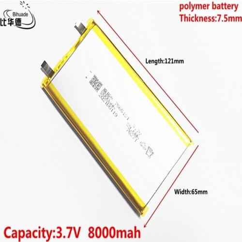 A new product 3.7V Lithium polymer 8000mAh 7565121 Soft package battery For Power Bank Bluetooth Speakers Tablet DVD battery