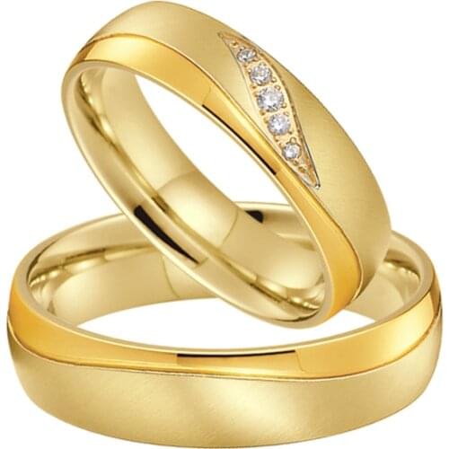 1 pair western couple wedding rings real 18k gold ion plated love alliance stainless steel jewelry finger ring marriage