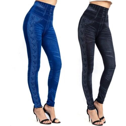 Skinny Imitation Denim Pants Women Leggings Hight Waist Slim Casual Jeans Leggin Female Spring Elastic Workout Fitness Leggings