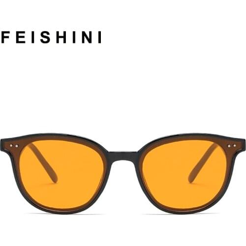 Feishini 2021 Candy Color Trend Hip Hop Unisex Tiny Sunglasses Men Clear Yellow Vision Eyeglasses Women Vintage Glasses Oval