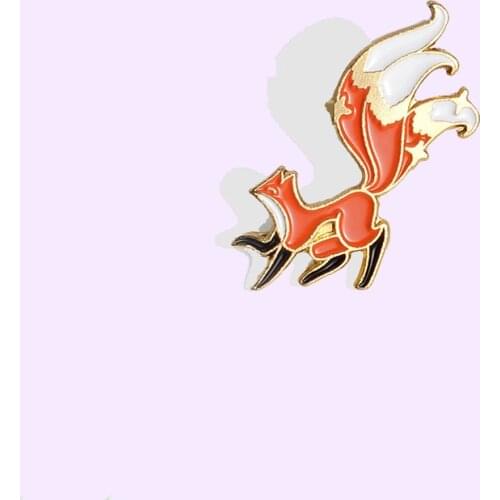 Pink fox Enamel Pin fox has three tails badge brooch Lapel pin Denim Jeans shirt bag Animal Vivid Gift for pretty girls