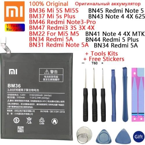 XiaoMi Original BM36 Battery for Mi 5S MI5S/Redmi Note 4 4X/Note 5/Note 3 Pro/Redmi 3/3S /3X/3Pro/4X/Note 5A 5A pro/6/6A/5A