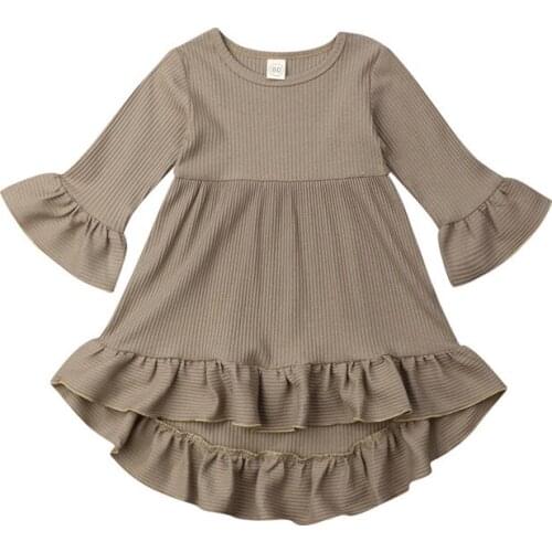 Autumn Flare Long Sleeve Toddler Kid Baby Girl Ruffles Dress Princess Wedding Party Casual Sundress