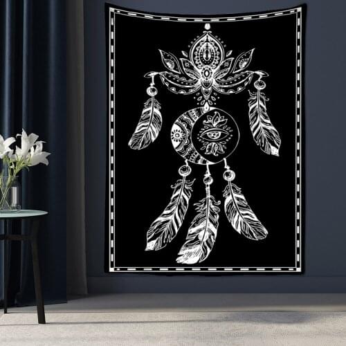 Feather Wind Chimes Tapestry Mandala Style Wall Hanging Psychedelic Tapestry Wall Hanging Decor for Living Room Bedroom