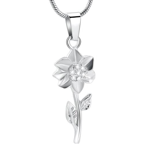 IJD12132 Shiny Crystal Inlay Flower Keepsake Pendant Memorial Necklace for Women,Stainless Steel Love Human/Pet Ashes Jewelry