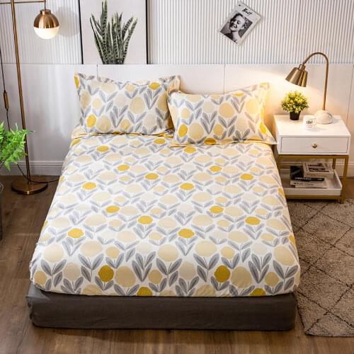 100%Cotton Bed Linens Queen/King Size FItted Bed Sheet with Elastic Band Yellow Color Cotton Mattress Protector Double Sheets