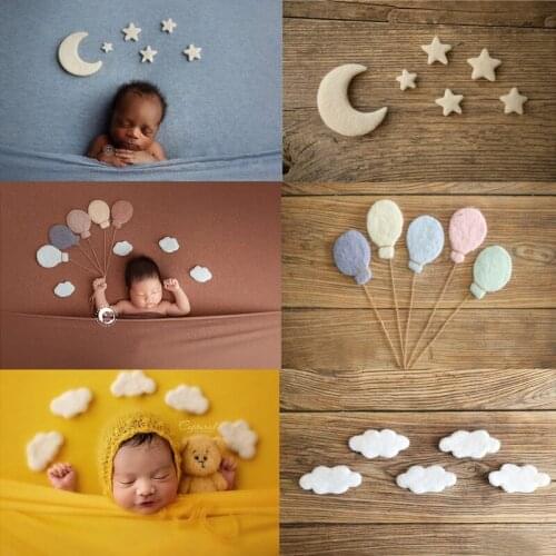 Newborn Photography Props Handmade Wool Felt Star Moon Diy Handmade Baby Jewelry Home Party Decor 5pcs/set