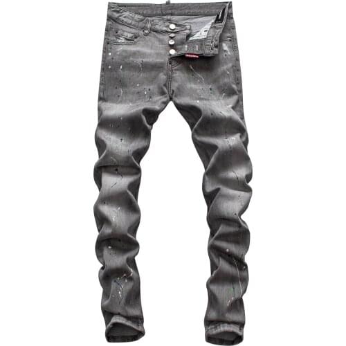 SEVEYFAN 2021 Mens Skinny Painted Jeans Vintage Ripped Slim fit Denim Pants for Male