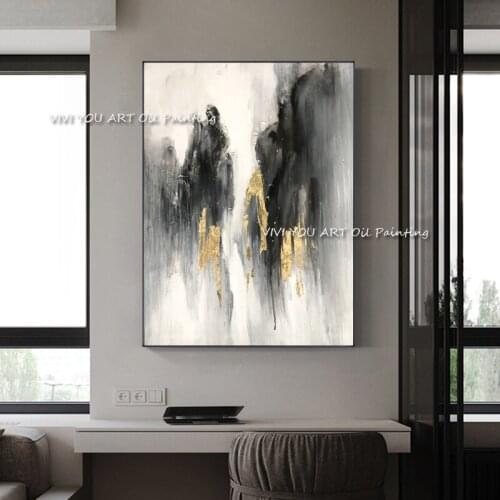 Modern abstract original artwork oil painting on canvas handmade decorative pictures yellow black grey for living room artwork