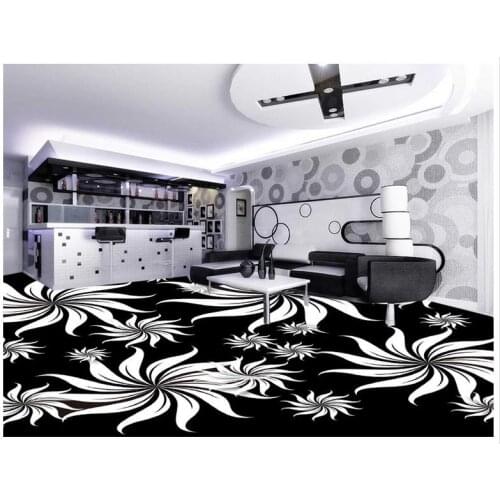 Modern Custom 3D floor mural 3D floor Black and white artistic self-adhesive PVC Wallpaper