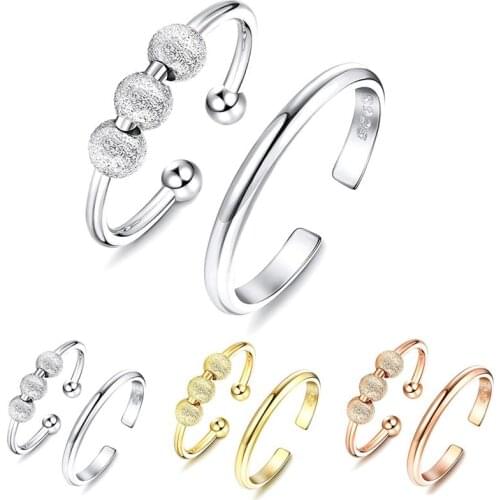 2pcs Fidget Anxiety Ring Spinner Single Coil Spiral Beads Rotate Freely Anxiety Bead Ring Toy Suitable For Girl Female 2021
