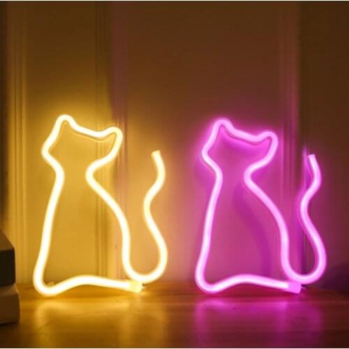 LED Cat Neon Fairy Christmas Lights Sign USB Battery Operated Indoor For Bedroom Festoon Garland Wedding Holiday Decoration