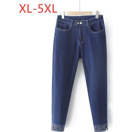 New 2021 Ladies Autumn Winter Plus Size Pencil Jeans For Women Large Slim Elastic Pocket Blue Denim Cropped Pants 3XL 4XL 5XL