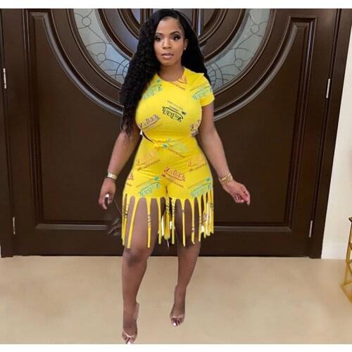 Women Letter Print Clothes Set Tracksuit Short Sleeve O-neck Knot Cropped Tops High Waist Shorts with Tassels Summer Sportswear