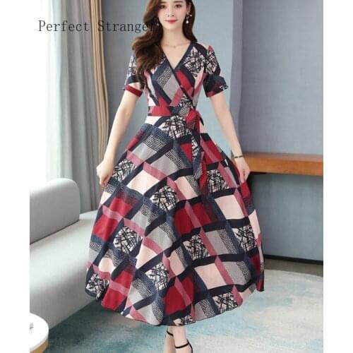 2020 Summer New Arrival Elegant Hot Sale V Collar Short Sleeve Flower Printed Women Chiffon Long Dress S-3XL