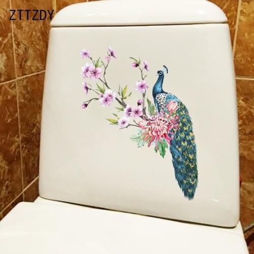 ZTTZDY 17.9×23.5CM Creative Peacock Flower Branch Classic Art Wall Stickers Fashion Toilet WC Decoration T2-1111