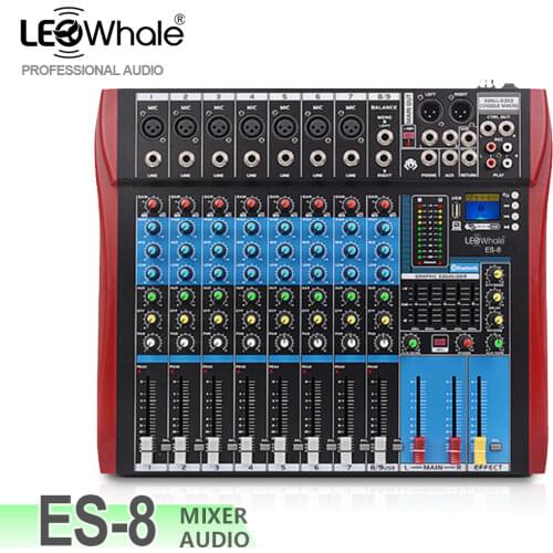 Pro 8 Channels Bluetooth Sound Mixer Audio Interface with USB Record Computer For DJ Mixing Console Karaoke Studio