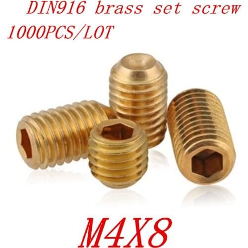 1000Pcs DIN916 m4x8 Brass Cup Point Grub Hex Socket Set Screws Brass Allen Head Hex Socket Srews
