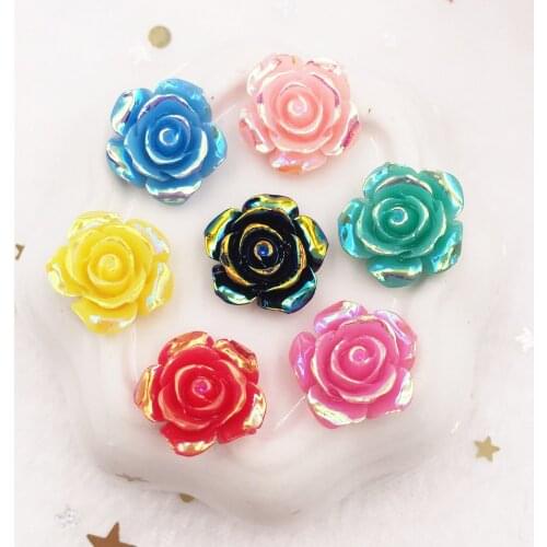 30PCS Mix Cute AB Resin 3D 15mm Flower Flat Back Stone Scrapbook DIY clothing wedding applique Home Crafts SF587