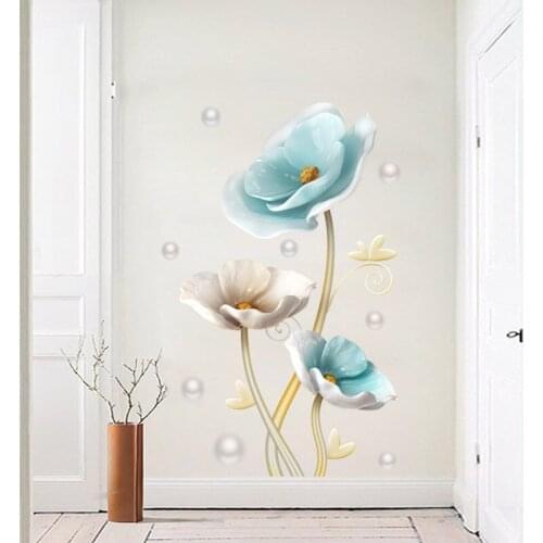 3D Lotus Wall Sticker Bedroom Bathroom Teenager Living Room Decoration Aesthetic Wallpaper Beauty Fridge Stickers Poster Art