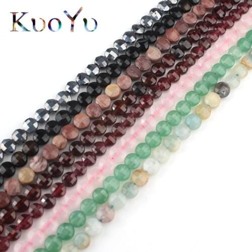 4x4mm Natural Amazonite Jades Crystal Garnet Stone Beads Flat Round Loose Rondelle Bead For Jewelry Making DIY Perles Bracelets