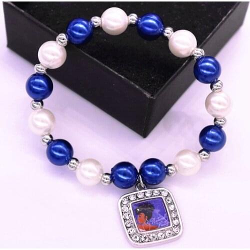 African Black Women Girl Jewelry ABS Pearl White Blue Sorority Zeta Phi Beta Charms Sorority Bracelets For Party Gifts