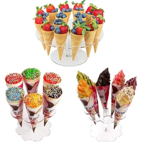 6/8/16 holes Clear Acrylic Ice Cream Cone Holder Cupcake Popcorn Stand Wedding Party Buffet Display Stands Ice Cream Tools